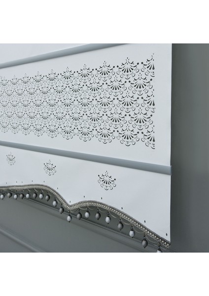 Lazer Stor Perde - Gri Lama ve Boncuk Detaylı - İthal Mat Kalın Stor