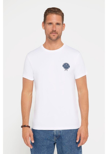 Erkek Slim Fit Dar Kesim Pamuk Yumuşak Dokulu Baskılı Beyaz Bisiklet Yaka Tişört fiyatları