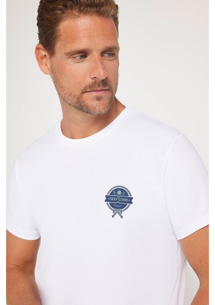 Erkek Slim Fit Dar Kesim Pamuk Yumuşak Dokulu Baskılı Beyaz Bisiklet Yaka Tişört modelleri