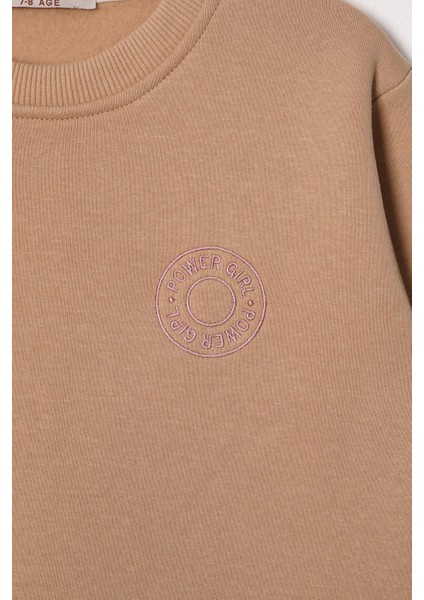 Power Girl Nakışlı Kız Çocuk Vizon Renk Sweat fiyatları