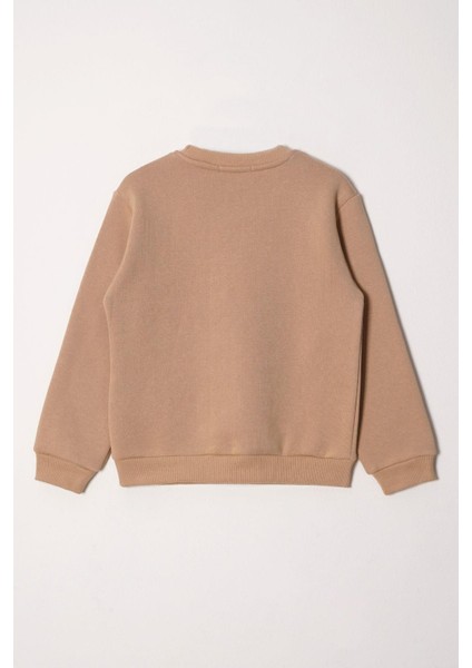 Power Girl Nakışlı Kız Çocuk Vizon Renk Sweat modelleri