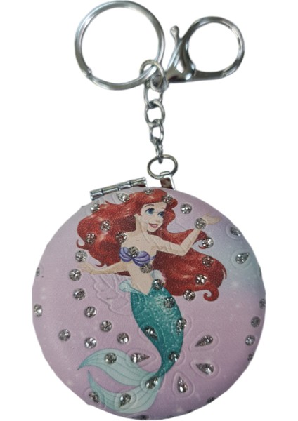 El Aynası - Anahtarlıklı Deniz Kızı Desenli Katlanır Makyaj Aynası - Cep, Çanta Aynası