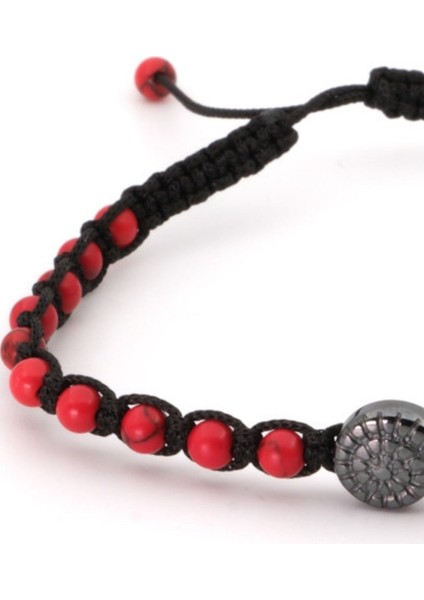 Kırmızı Mercan ve Hematit Macrome Doğal Taş Bileklik SM-B-0161