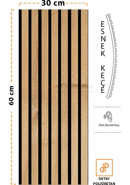 Mdf Ahşap Akustik Duvar ve Tavan Kaplama Paneli 30 x 60 cm