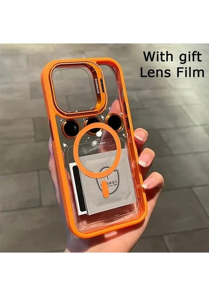 iPhone 15 Pro Uyumlu Kılıf Klon Stantlı + Lens Korumalı Magsafe Kapak