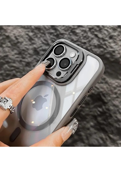 iPhone 15 Pro Uyumlu Kılıf Klon Stantlı + Lens Korumalı Magsafe Kapak