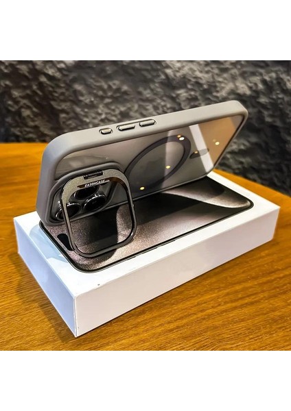 iPhone 15 Pro Uyumlu Kılıf Klon Stantlı + Lens Korumalı Magsafe Kapak