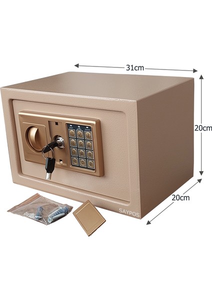 Şık Tasarımlı Orta Boy Şifreli Çelik Kasa, Elektronik Tuşlu Değerli Eşya Para Kasası 31x20x20cm