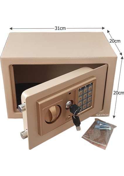 Şık Tasarımlı Orta Boy Şifreli Çelik Kasa, Elektronik Tuşlu Değerli Eşya Para Kasası 31x20x20cm indirimleri