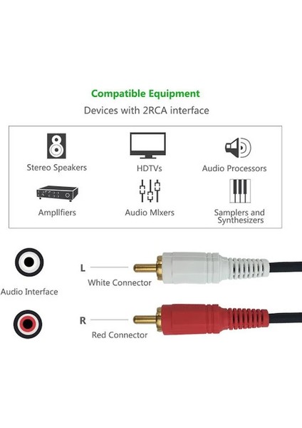 T1085 3.5 mm Stereo To 2xrca Altın Uçlu Ses Kablosu  3 Metre