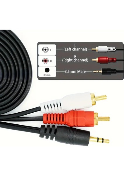 T1085 3.5 mm Stereo To 2xrca Altın Uçlu Ses Kablosu  3 Metre