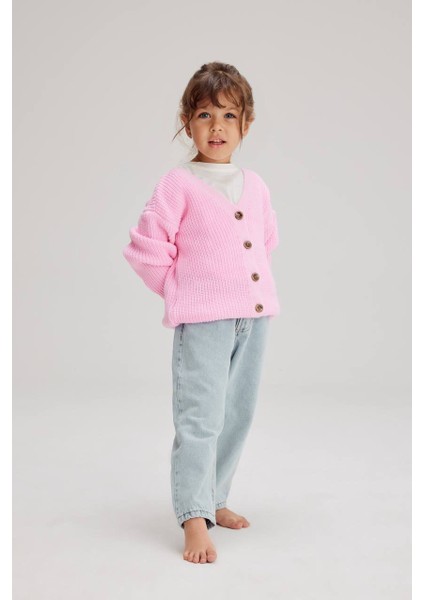 Kız Çocuk Üst Pembe Örgü Hırka Yeni Sezon Marka Muadili Minimalist Ikon