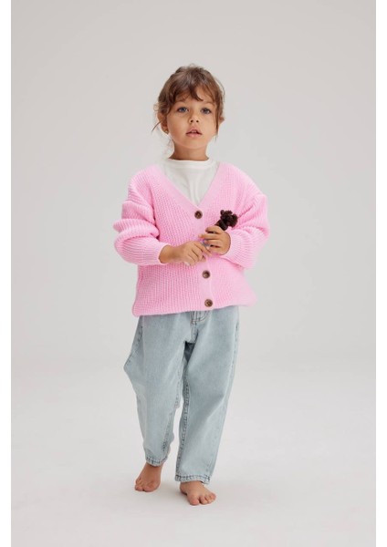 Kız Çocuk Üst Pembe Örgü Hırka Yeni Sezon Marka Muadili Minimalist Ikon