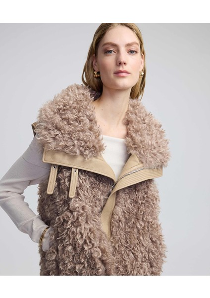 Geniş Yakalı Shearling Yelek IW6240012138014