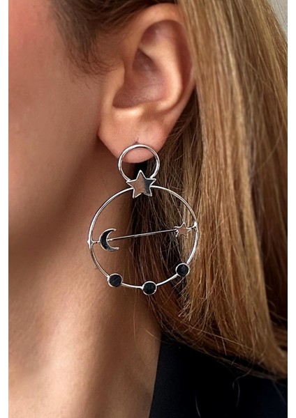 Altın Kaplama Moon Serisi Total Eclips Kadın Çivi Küpe