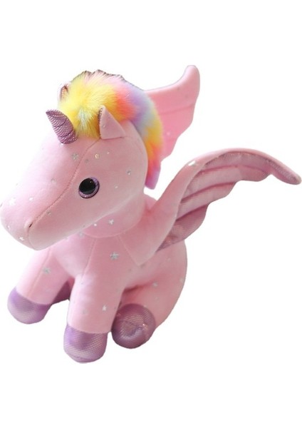 Gökkuşağı Yıldızlı Gökyüzü Kanat Unicorn Peluş Oyuncak 28 cm (Yurt Dışından)