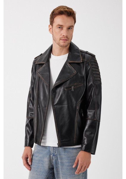 Franco Siyah Vintage Deri Mont