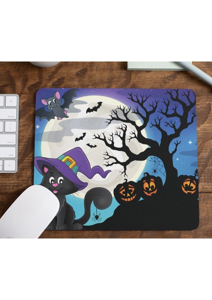 Sevimli Kara Kedi Halloween Gecesinde Cadılar Bayramı 11 Hediyelik Baskılı Mousepad fiyatları