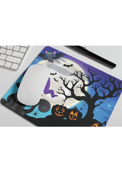 Sevimli Kara Kedi Halloween Gecesinde Cadılar Bayramı 11 Hediyelik Baskılı Mousepad modelleri