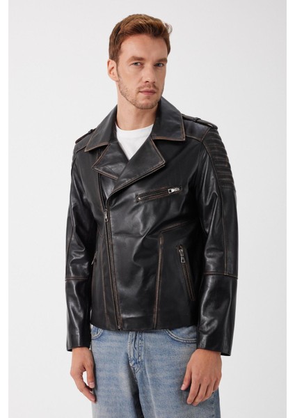 Franco Siyah Vintage Deri Mont