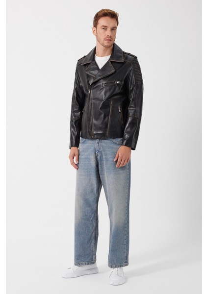 Franco Siyah Vintage Deri Mont