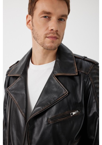 Franco Siyah Vintage Deri Mont