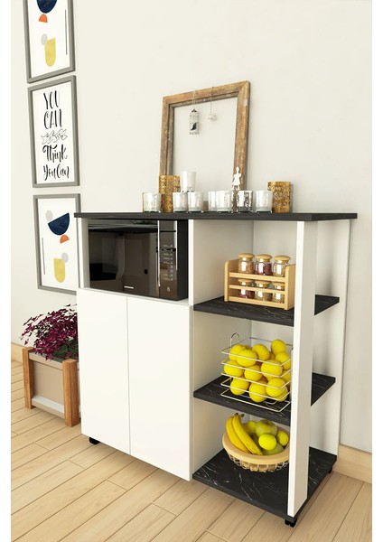 Mikrodalga Fırın Dolabı Çok Amaçlı Çekmeceli Kapaklı Siyah Dolap Raflı Midi Kahve Köşesi fiyatları