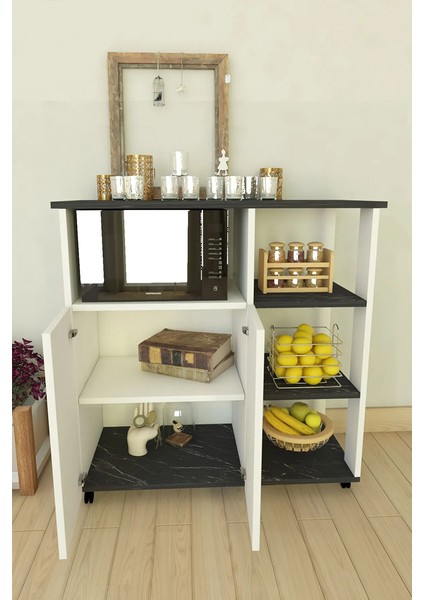 Mikrodalga Fırın Dolabı Çok Amaçlı Çekmeceli Kapaklı Siyah Dolap Raflı Midi Kahve Köşesi modelleri