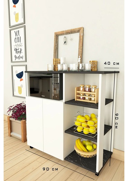 Mikrodalga Fırın Dolabı Çok Amaçlı Çekmeceli Kapaklı Siyah Dolap Raflı Midi Kahve Köşesi fırsatları