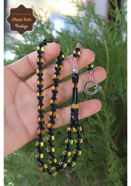 Yeşil Sürmeli Ayyıldız Püsküllü Arpa Kesim Toz Kehribar Tesbih 201023385