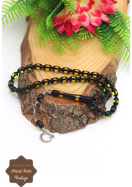 Yeşil Sürmeli Ayyıldız Püsküllü Arpa Kesim Toz Kehribar Tesbih 201023385 fiyatları