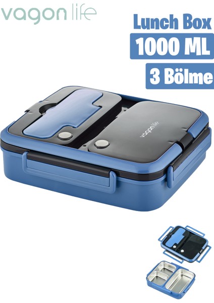 Lunch Box 1000 ml Tek Kat 3 Bölmeli Metal Kaşıklı Yeni Nesil Sefer TASI-FFLBOX10164