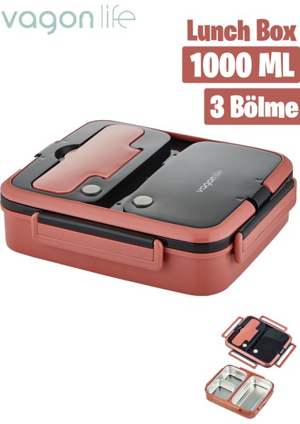 Lunch Box 1000 ml Tek Kat 3 Bölmeli Metal Kaşıklı Yeni Nesil Sefer TASI-FFLBOX10164