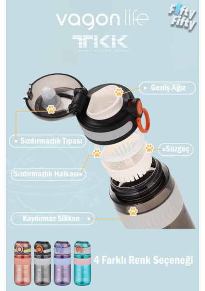 Tkk 550 ml Rahat Içim U Ağızlı Bpa Içermeyen Taşıma Kulplu Tritan Su Matarası indirimleri