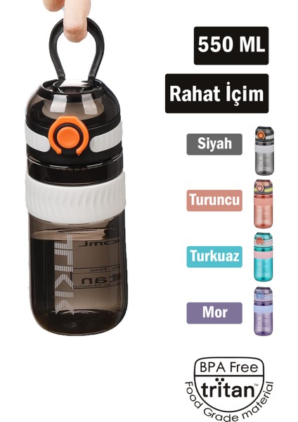 Tkk 550 ml Rahat Içim U Ağızlı Bpa Içermeyen Taşıma Kulplu Tritan Su Matarası