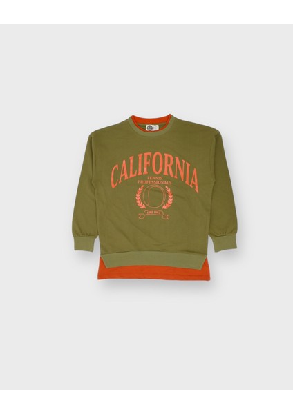 Genç Önü Baskılı T-Shirt Parça Detaylı Sweatshirt