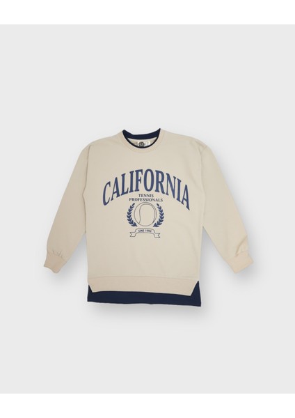 Genç Önü Baskılı T-Shirt Parça Detaylı Sweatshirt