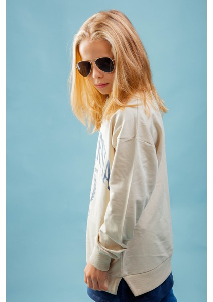 Genç Önü Baskılı T-Shirt Parça Detaylı Sweatshirt