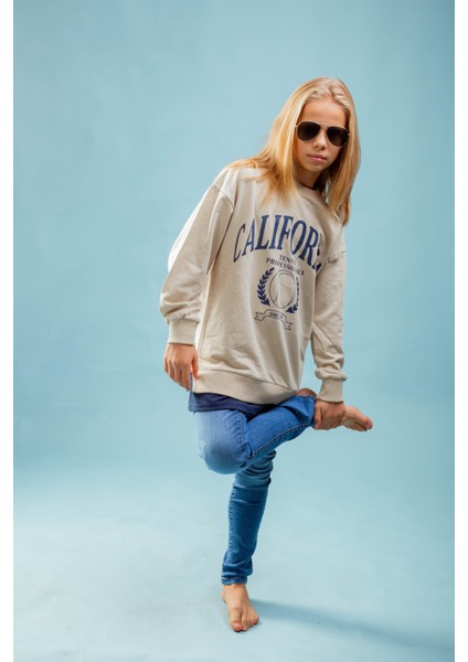Genç Önü Baskılı T-Shirt Parça Detaylı Sweatshirt