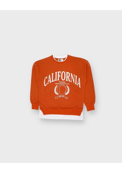 Genç Önü Baskılı T-Shirt Parça Detaylı Sweatshirt