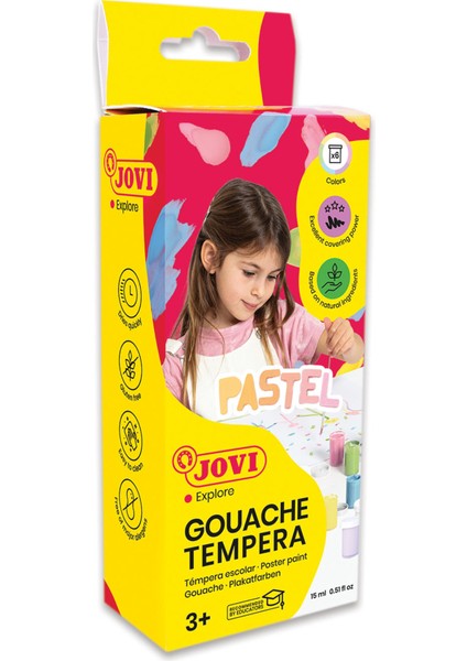 Jovı 520P Guaj Boya 6 x 15ML Kavanoz + Fırça Pastel Renkler - 6'lı Kutu