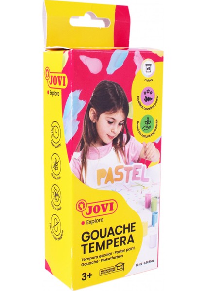 Jovı 520P Guaj Boya 6 x 15ML Kavanoz + Fırça Pastel Renkler - 6'lı Kutu