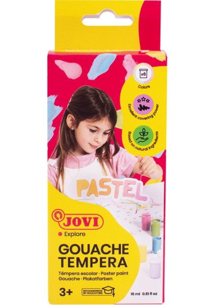 Jovı 520P Guaj Boya 6 x 15ML Kavanoz + Fırça Pastel Renkler - 6'lı Kutu
