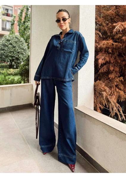 Kadın Özel Seri Denim Pantolon Gömlek Mavi Takım fırsatları