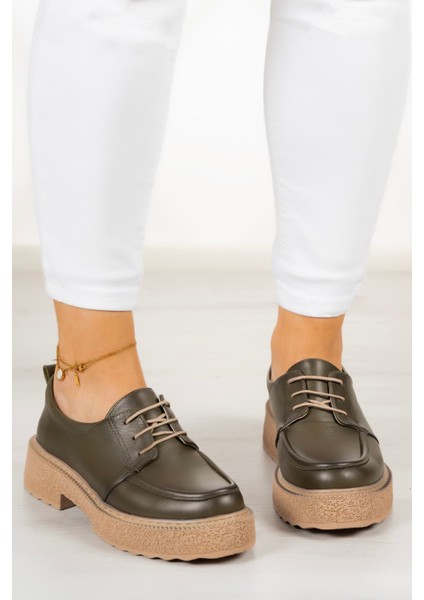 Ashley Haki Deri Loafer Ayakkabı