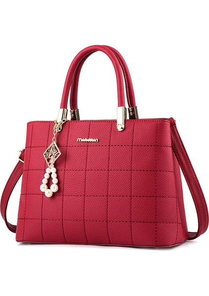 Kadın Çantası Işlemeli Ekose Çanta Büyük Kapasiteli Omuz Çantası Crossbody Çanta (Yurt Dışından)