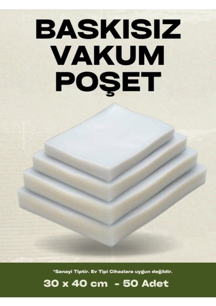 30X40 cm Endüstriyel ve Gıda Düz Tip Vakum Makinesi Poşeti 50 Adet - 90 Mic.