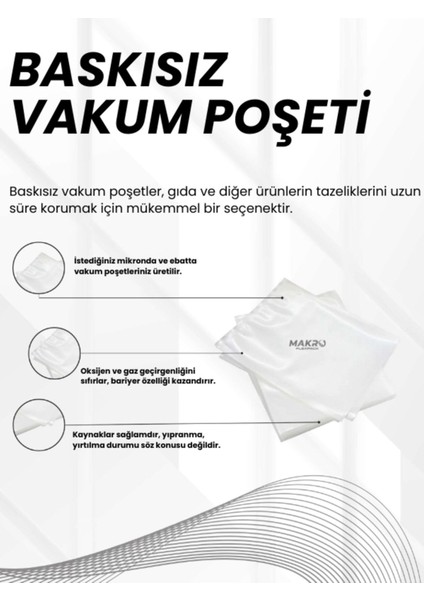 30X40 cm Endüstriyel ve Gıda Düz Tip Vakum Makinesi Poşeti 50 Adet - 90 Mic.