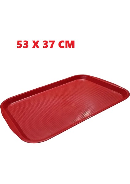 Büyük Boy Kırmızı Plastik Servis Tepsisi Kırılmaz Lokanta Büfe Fast Food Kullanım ( 53 X37 Cm)