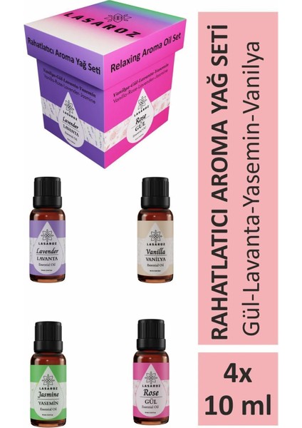 Buhurdanlık Yağ Seti 4X10 ml Lavanta Gül Yasemin Vanilya Yüz Yogası Masaj Yağı
